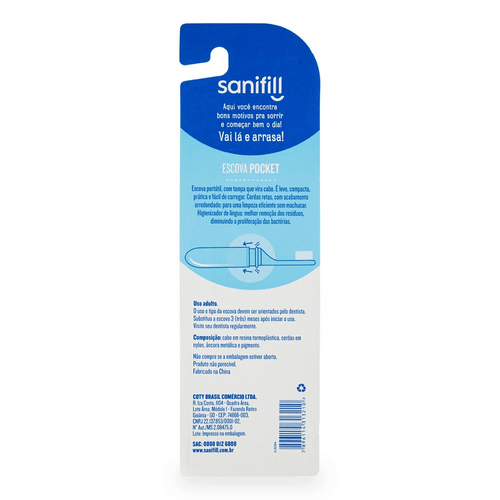 Escova de Dente Sanifill Pocket - Cerdas Macias – Cores sortidas