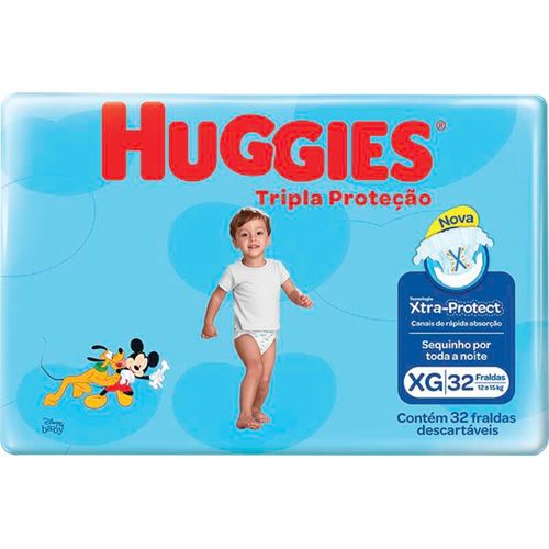 Fralda Descartável Infantil Huggies Tripla Proteção XG 12 a 15kg Pacote 32 Unidades