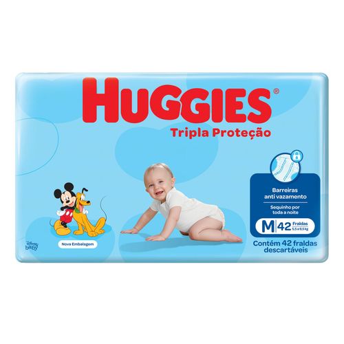 Fralda Descartável Infantil Huggies Tripla Proteção M 5,5 a 9,5kg Pacote 42 Unidades