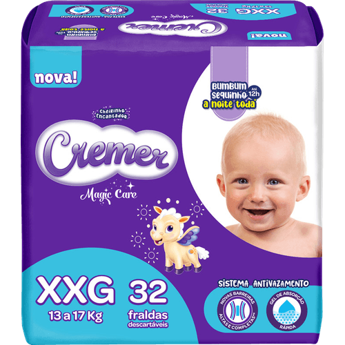 Fralda Descartável Infantil Cremer Magic Care XXG  Pacote 32 Unidades