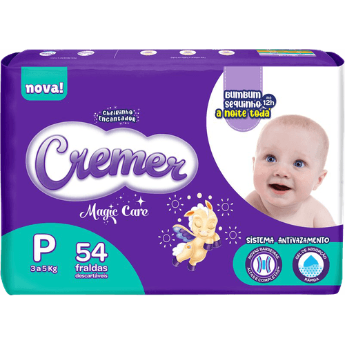 Fralda Descartável Infantil Cremer Magic Care P 3 a 5kg Pacote 54 Unidades
