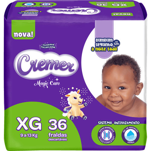 Fralda Descartável Infantil Cremer Magic Care XG 9 a 13kg Pacote 36 Unidades