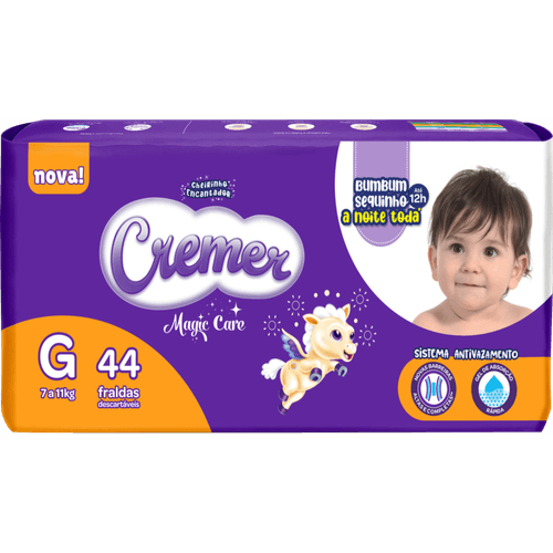 Fralda Descartável Infantil Cremer Magic Care G 7 a 11kg Pacote 44 Unidades