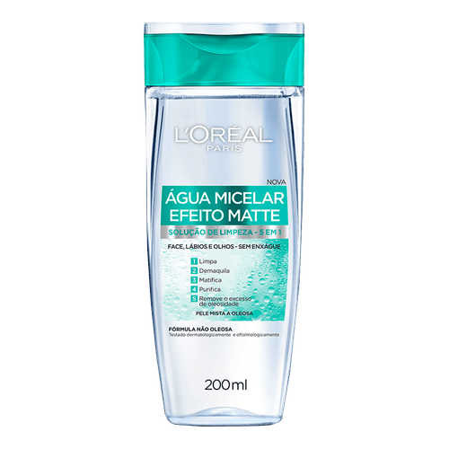 Água Micelar Efeito Matte L'Oréal Paris Solução de Limpeza Facial, 200ml