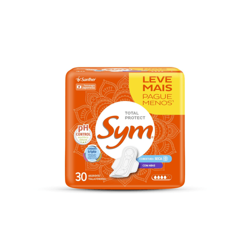 Absorvente Sym Cobertura Seca Com Abas 30 unidades