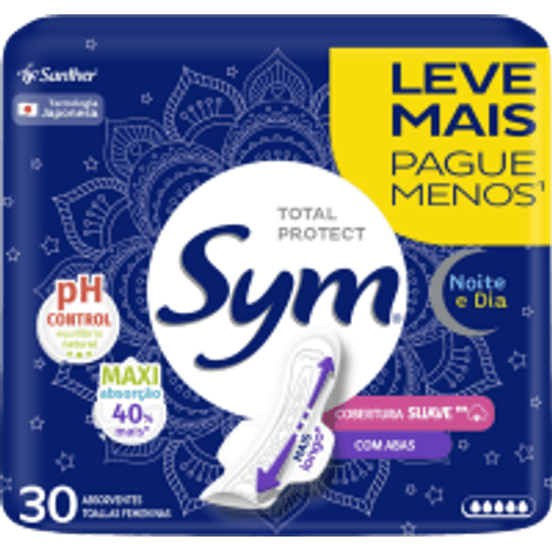 Absorvente Sym Total Protect Noite & Dia Suave com Abas 30 unidades