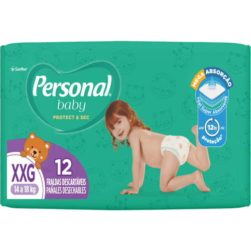 Fralda Descartável Infantil Personal Baby Protect &amp; Sec Xxg Pacote 12 Unidades