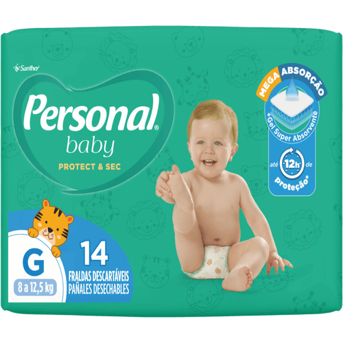 Fralda Descartável Infantil Personal Baby Protect &amp; Sec G Pacote 14 Unidades