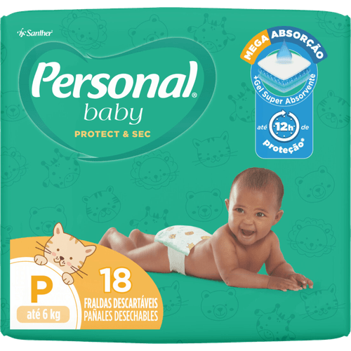 Fralda Descartável Infantil Personal Baby Protect &amp; Sec P Pacote 18 Unidades