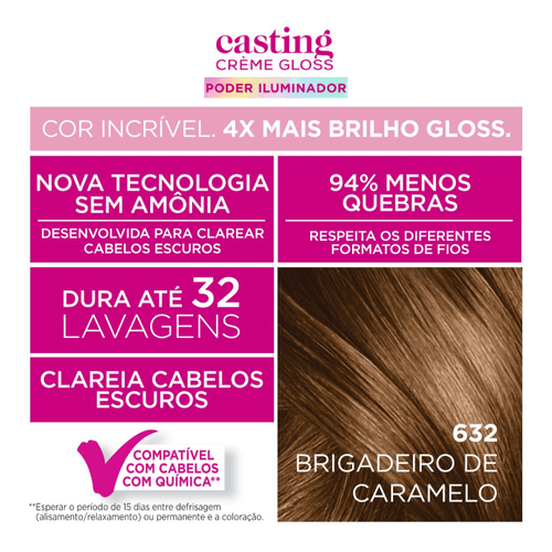 Coloração Casting Creme Gloss - Poder Iluminador 632 Brigadeiro de Caramelo