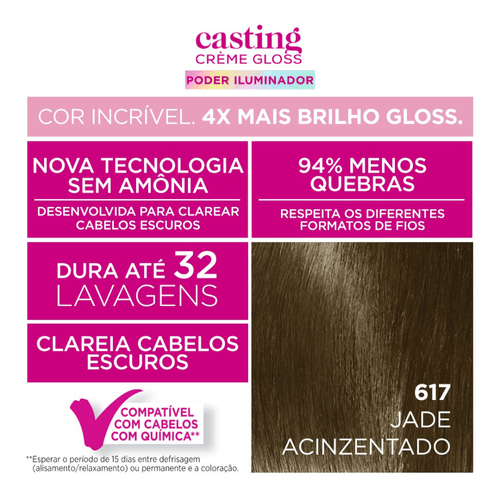 Coloração Casting Creme Gloss - Poder Iluminador 617 Jade Acinzentado