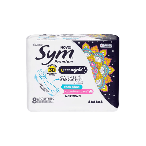 Absorvente Sym Premium Noturno Suave Com Abas 8pads