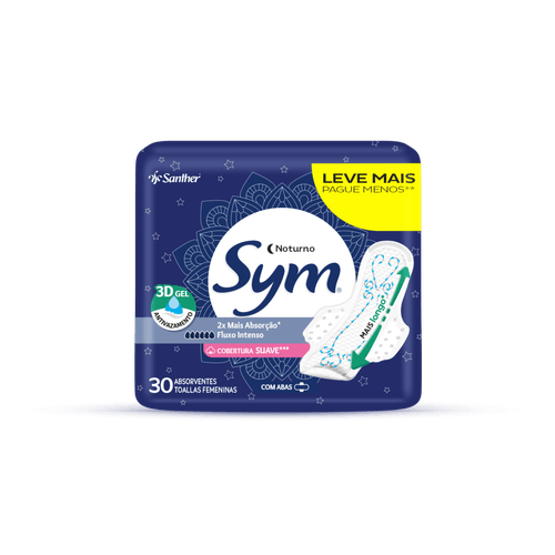Absorvente Sym noturno Suave com Abas
