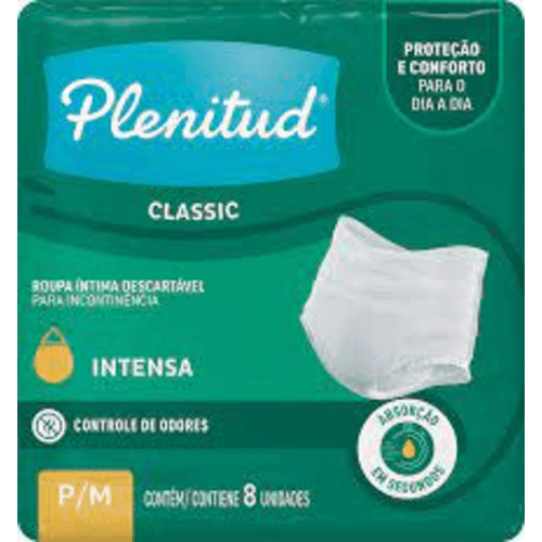 Roupa Íntima Fralda Calça Descartável para Incontinência Unissex Plenitud Classic P/M Pacote 8 Unidades