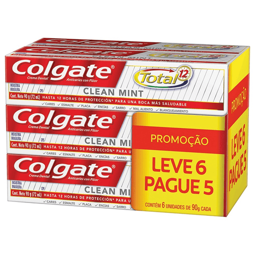 creme dental anticárie com flúor clean mint colgate total 12 caixa 90g cada leve 6 pague 5 unidades