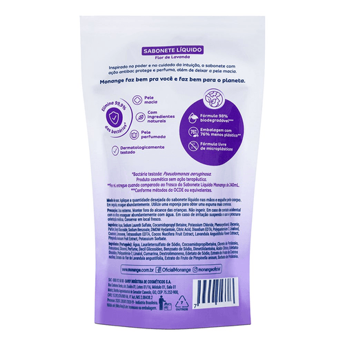 Refil Sabonete Líquido Monange Flor de Lavanda 200ml