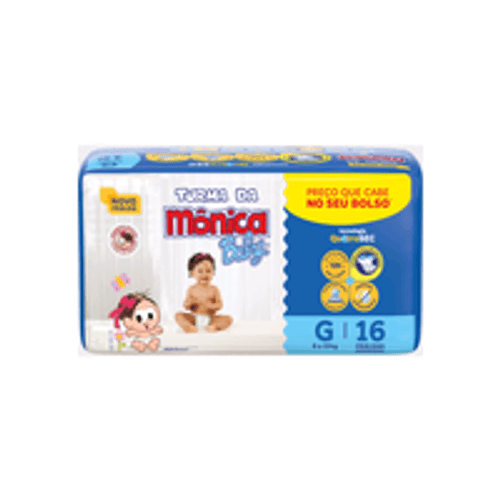 Fralda Descartável Turma da Mônica Baby G 7 a 11kg Pacote 16 Unidades Preço que Cabe no seu Bolso