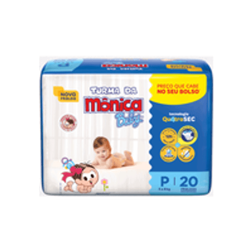 Fralda Descartável Turma da Mônica Baby P 3 a 5kg Pacote 20 Unidades Preço que Cabe no seu Bolso
