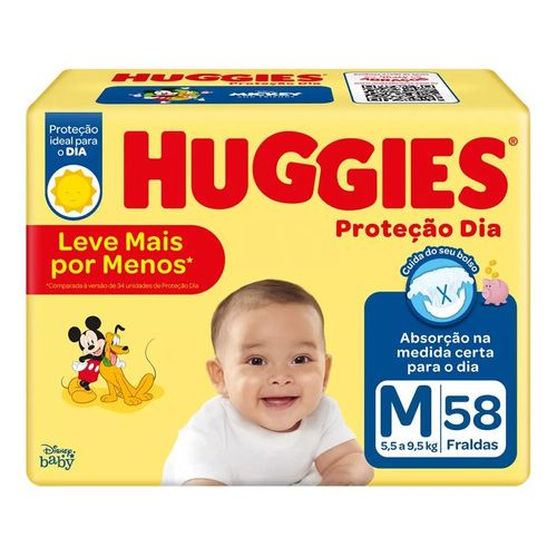 Fralda Descartável Infantil Huggies Proteção Dia M 5,5 a 9,5kg  Pacote 58 Unidades Leve Mais Pague Menos