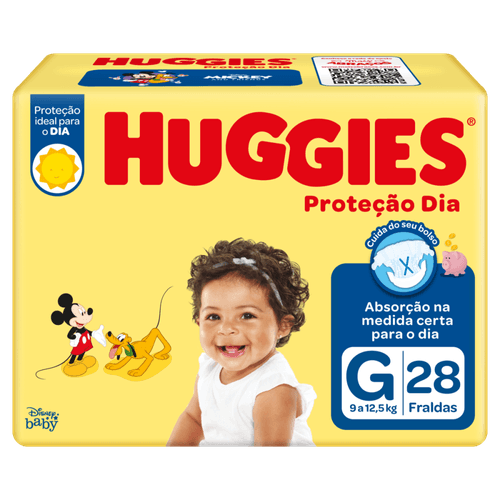 Fralda Descartável Infantil Huggies Proteção Dia G 9 a 12,5kg Pacote 28 Unidades