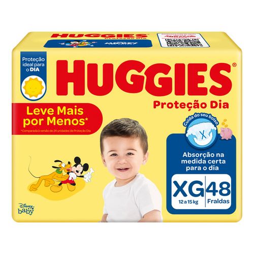 Fralda Descartável Infantil Huggies Proteção Dia XG 12 a 15kg Pacote 48 Unidades Leve Mais Pague Menos