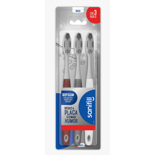 Escova de Dente Sanifill Deep Clean Leve 3 Pague 2 – Cerdas Macias – Cores sortidas