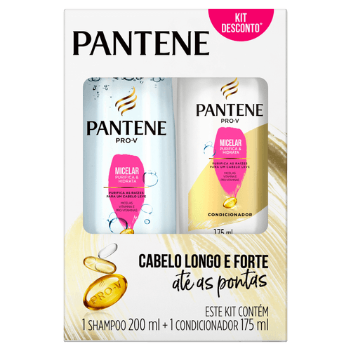 Kit Shampoo 200ml + Condicionador 175ml Micelas, Vitamina E e Pro-Vitaminas Pantene Pro-V Micelar Purifica & Hidrata