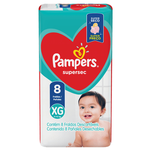 Fralda Descartável Infantil Pampers Supersec XG 11 a 15kg Pacote 8 Unidades