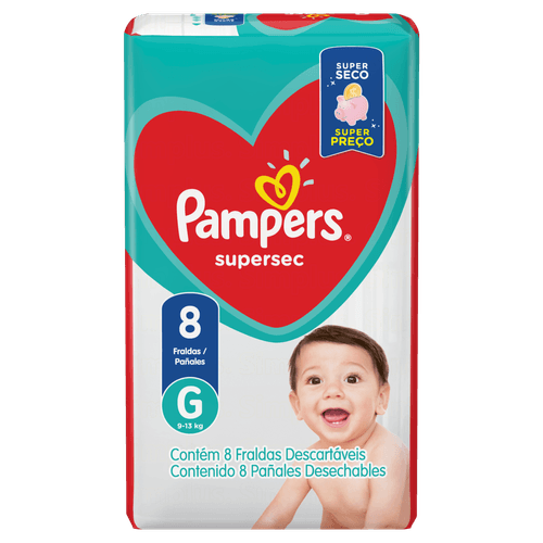 Fralda Descartável Infantil Pampers Supersec G 9 a 13kg Pacote 8 Unidades