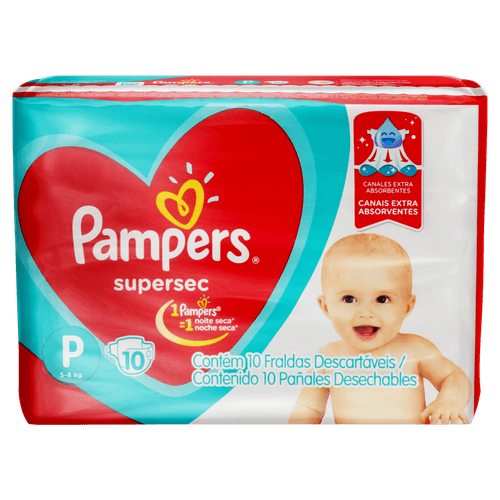 Fralda Descartável Infantil Pampers Supersec P 5 a 8kg Pacote 10 Unidades