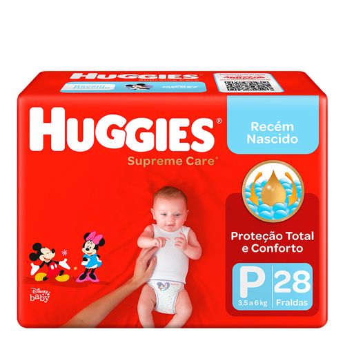 Fralda Descartável Recém-Nascido Huggies Supreme Care P 3,5 a 6kg Pacote 28 Unidades