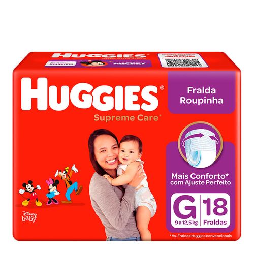 Fralda Descartável Infantil Roupinha Huggies Supreme Care G 9 a 12,5kg Pacote 18 Unidades