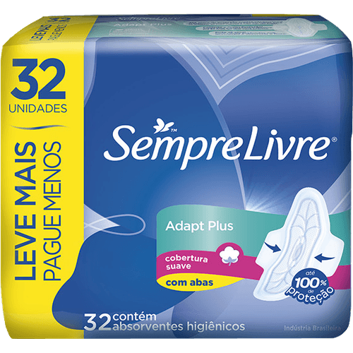 Absorvente com Abas Suave Sempre Livre Adapt Plus Pacote 32 Unidades Leve Mais Pague Menos