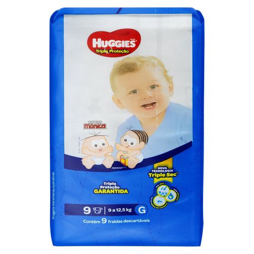 Fralda Descartável Infantil Huggies Tripla Proteção G 9 a 12,5kg Pacote 9 Unidades