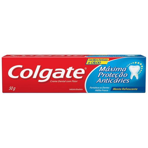 Creme Dental com Flúor Menta Refrescante Colgate Máxima Proteção Anticáries Caixa 50g