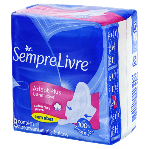Absorvente com Abas Ultra Flexível Suave Sempre Livre Adapt Plus Pacote 8 Unidades
