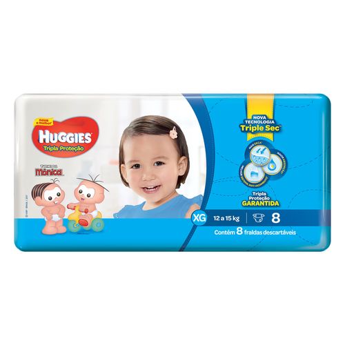 Fralda Descartável Infantil Huggies Tripla Proteção XG 12 a 15kg Pacote 8 Unidades