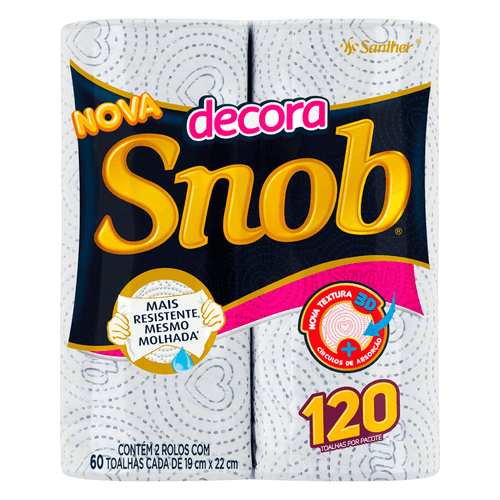 Toalha de Papel Folha Dupla Snob Decora 19cm x 22cm Pacote 2 Unidades