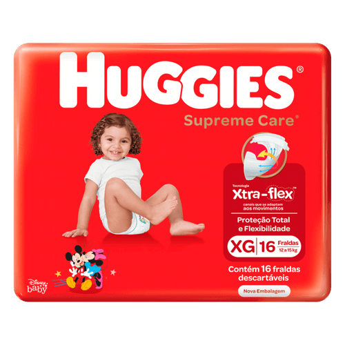 Fralda Descartável Infantil Huggies Supreme Care XG 12 a 15kg Pacote 16 Unidades