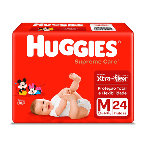 Fralda Descartável Infantil Xtra-Flex Disney Baby Huggies Supreme Care M 5,5 a 9,5kg Pacote 24 Unidades