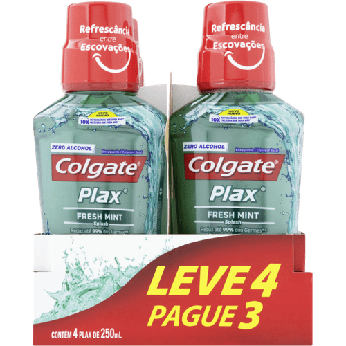 Enxaguante Bucal Zero Álcool Fresh Mint Colgate Plax Frasco Leve 4 Pague 3 Unidades 250ml Cada