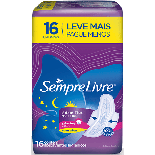Absorvente Sempre Livre Noturno Suave com Abas 16 Unidades Leve Mais Pague Menos
