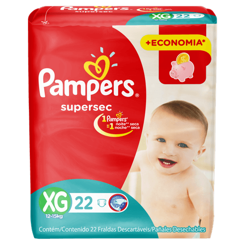 Fralda Descartável Infantil Pampers Supersec XG 12 a 15kg Pacote 22 Unidades