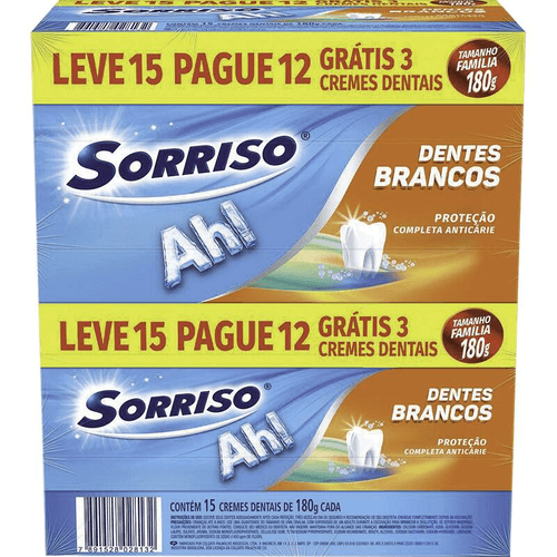 creme dental anticárie com flúor sorriso dentes brancos caixa 180g cada leve 15 pague 12 unidades