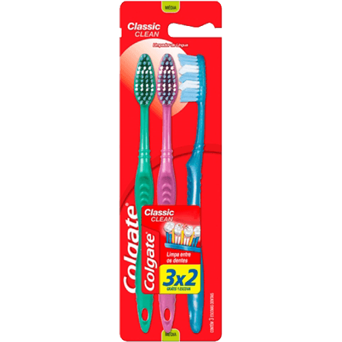 Escova Dental Macia Colgate Classic Clean Cabeça Normal 3 Unidades