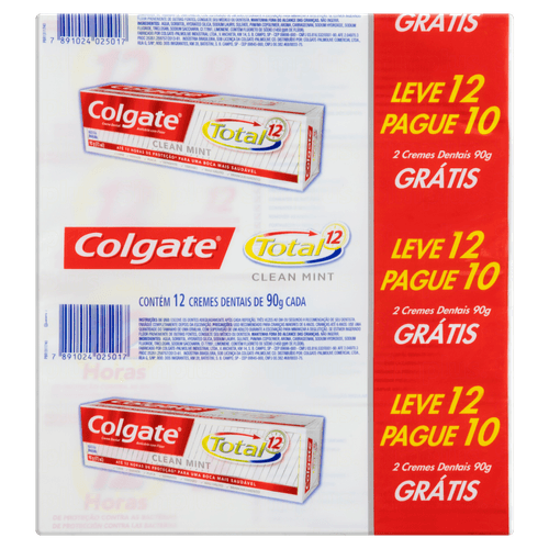 Creme Dental Anticárie com Flúor Clean Mint Colgate Total 12 Caixa 90g Cada Leve 12 Pague 10 Unidades