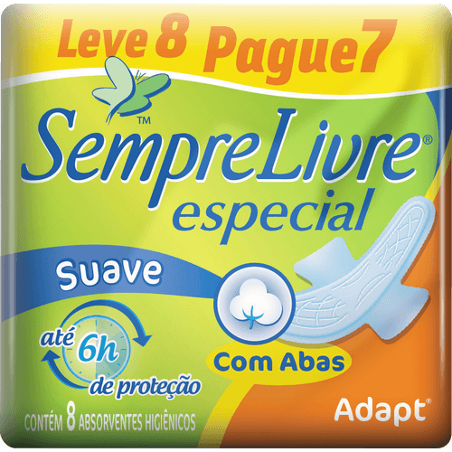 Absorvente com Abas Suave Sempre Livre Adapt Pacote Leve 8 Pague 7 Unidades