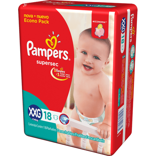 Fralda Descartável Infantil Pampers Supersec XXG + de 14kg Pacote 18 Unidades