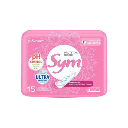 Protetor Diário sem Abas Ultra Respirável com Perfume Sym Pacote 15 Unidades