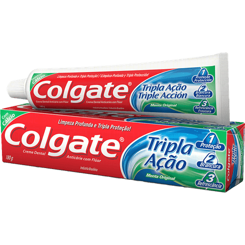 Creme Dental Anticárie com Flúor Menta Original Colgate Tripla Ação Caixa 180g